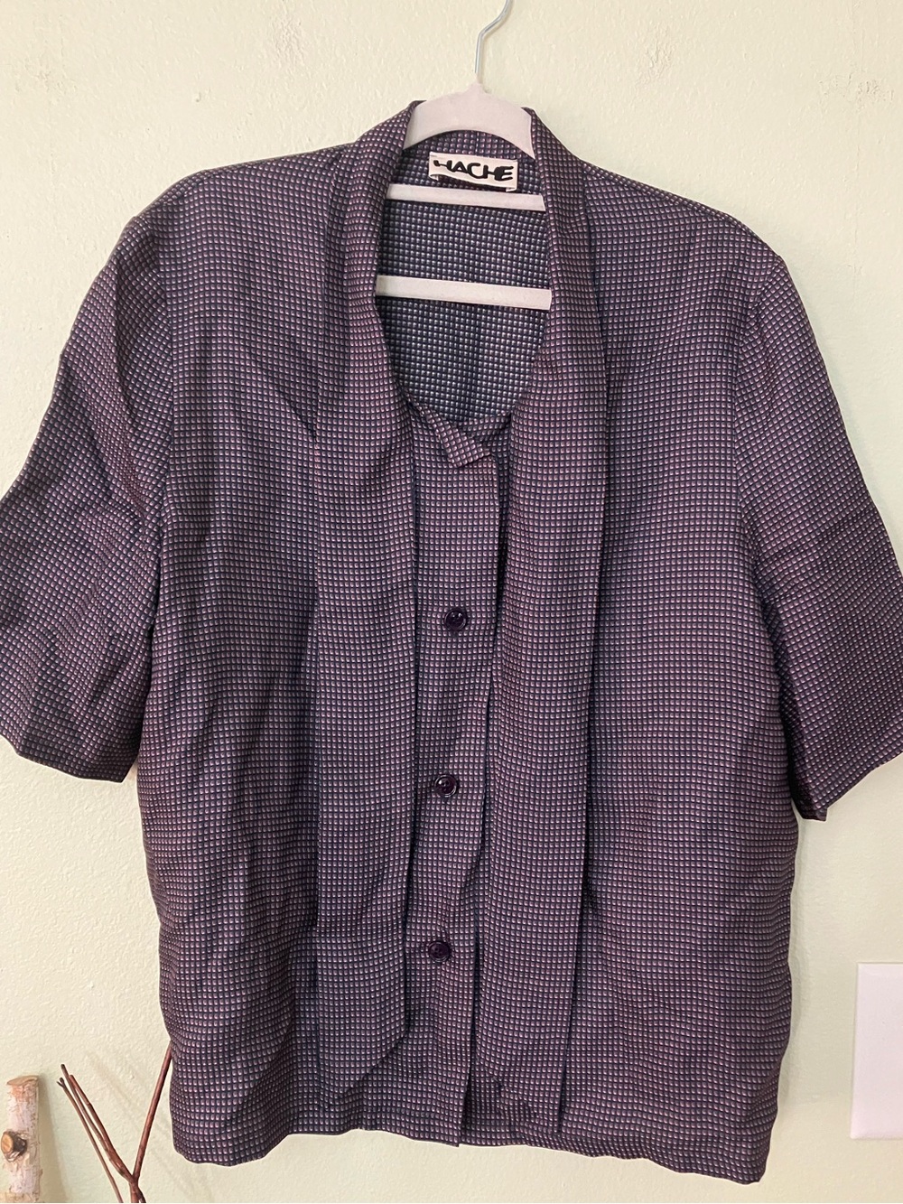 Hache blouse pattern blue button down short sleeve with tie